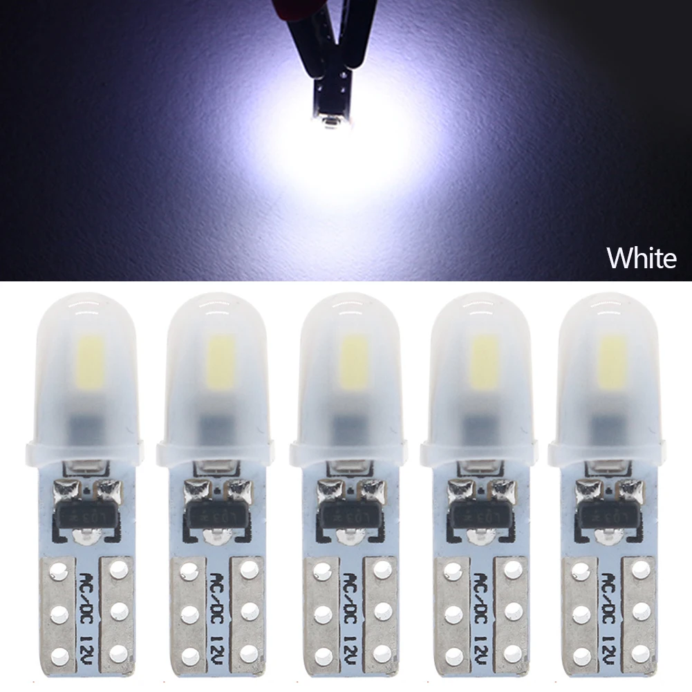 Ampoule LED T5 pour tableau de bord de voiture, 5 pièces, lampes de tableau de bord 2-3014 SMD sans polarité, 7 couleurs d'éclairage vibrantes, DC 12V: WHITE