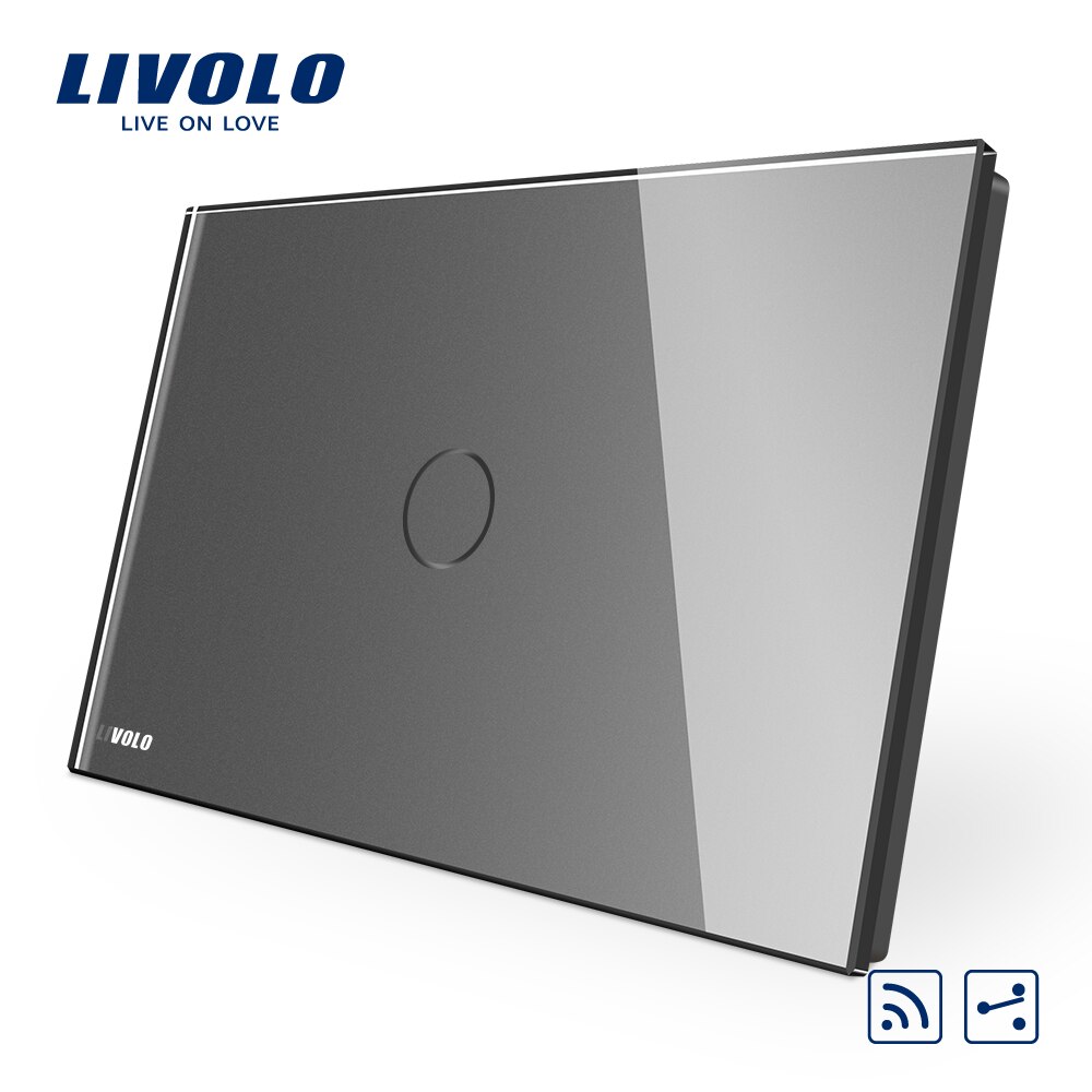 Livolo Au Ons C9 Standaard Touch Schakelaar, Grey Crystal Glass Panel,2 Manieren Touch Control Light Switch,cross Remote Wireless Control: 1 gang remote