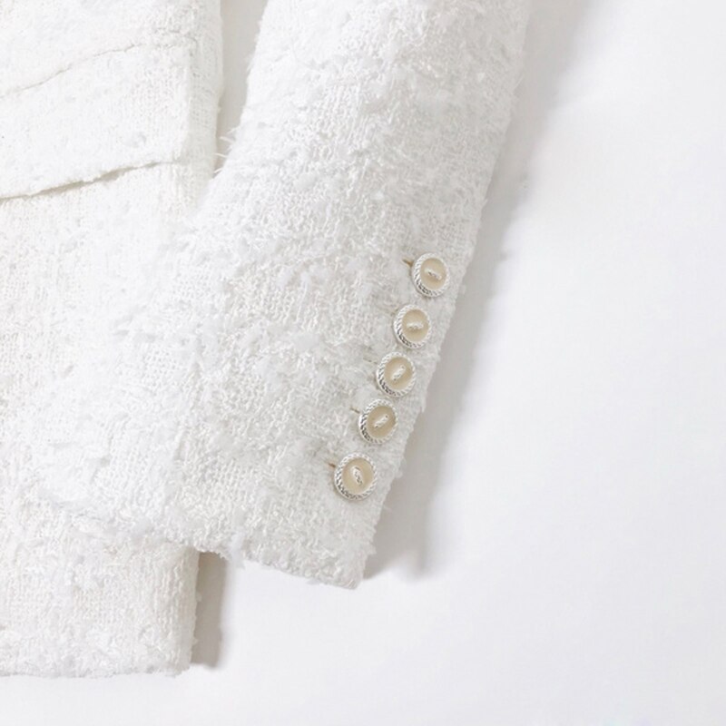 Tweed veste longues manches femme, Blazer de bureau femme Double boutonnage blanc noir veste femme veste printemps automne