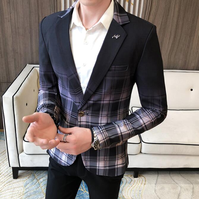 Veste à carreaux pour hommes, veste Slim à la et à un bouton, tenue asiatique pour hommes, modèle décontracté: Grey / Asian Size M