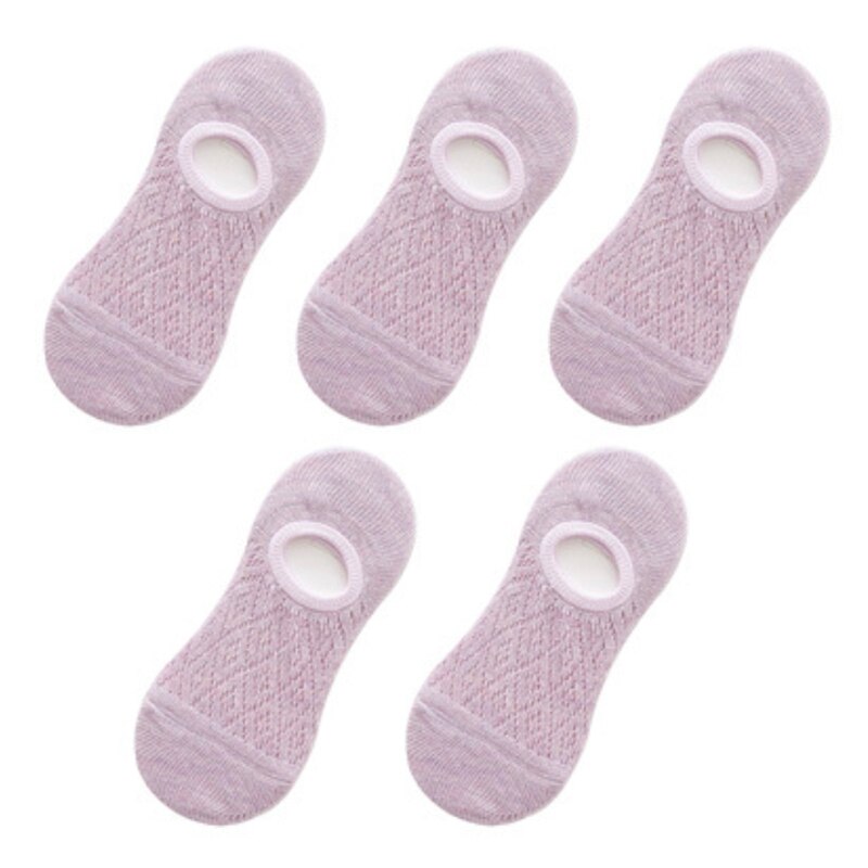 5 Pairs Women Silicone Non-slip Invisible Socks Summer Solid Color Mesh Ankle Boat Socks Female Cotton Slipper No show Socks: Lavender