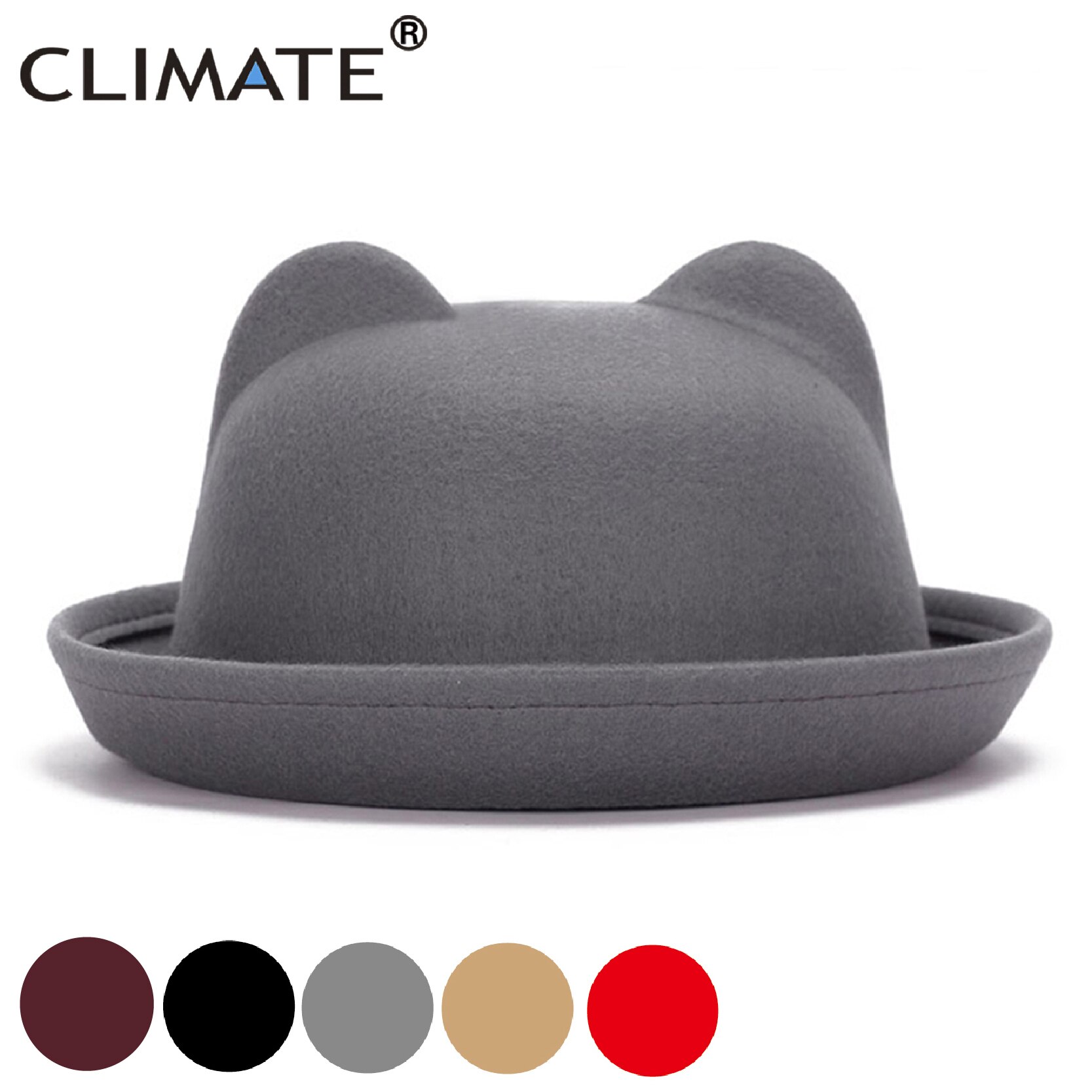 CLIMATE-Sombrero de fieltro con orejas de gato para mujer, sombrero de lana de poliéster, bonito, a la