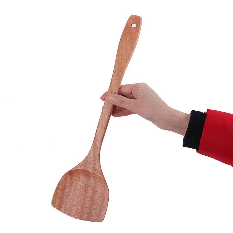 Vacclo Wooden Cooking Spatula Soup Spoon Rosewood Kitchen Utensil Korean Style Long Handle Turners Smooth Surface Polished: A