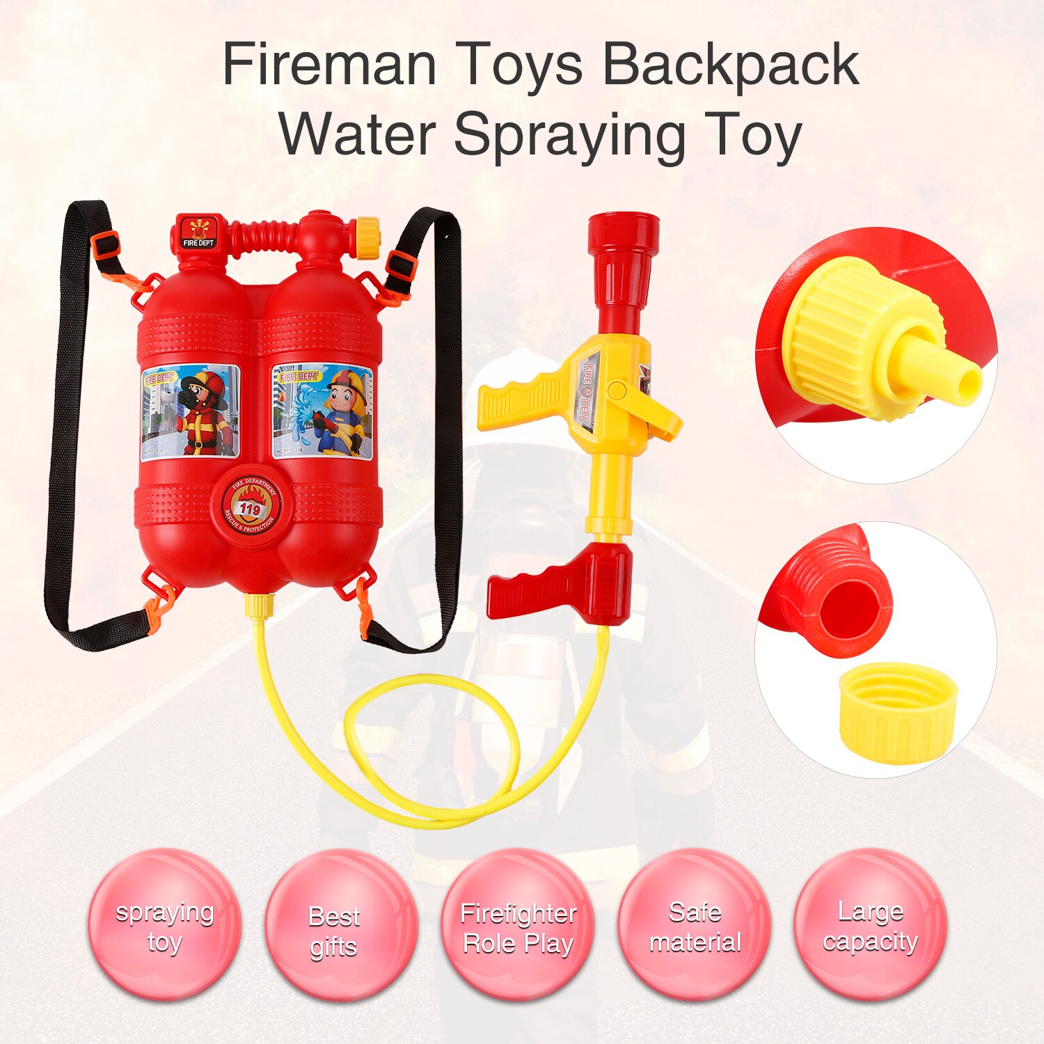 Fireman Toys Backpack Water Spraying Toy Extinguisher with Nozzle and Tank Set Children Outdoor Water Beach Toy for Kids