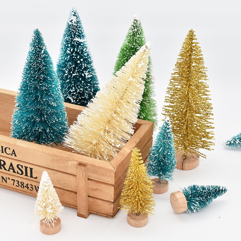 8Pcs DIY Christmas Tree Ornaments Sisal Silk Mini Pine Tree Christmas Decoration For Home Navidad Xmas Year Decor Kids