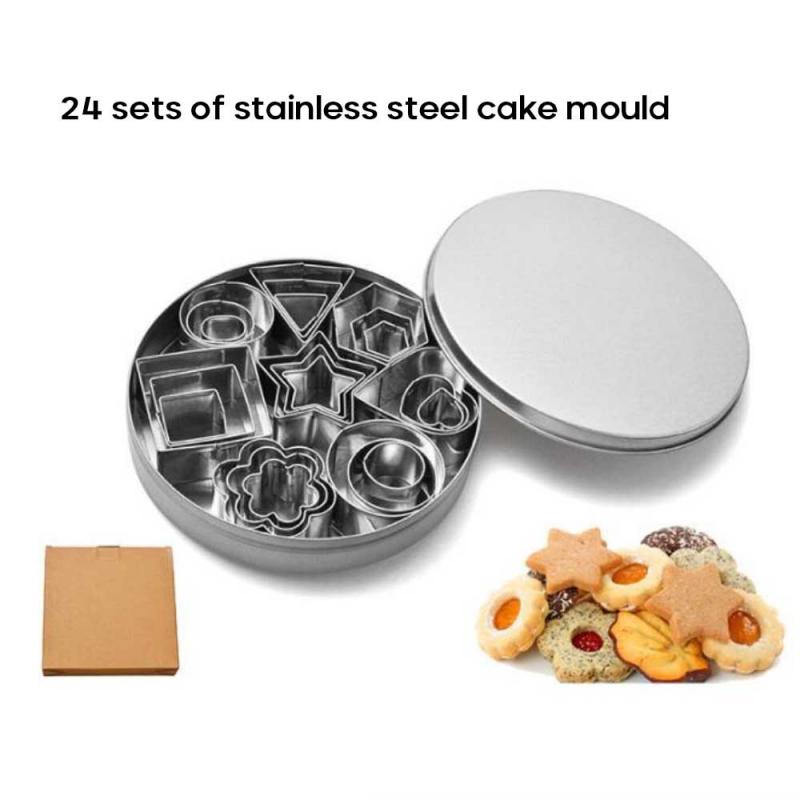 24 Stks/set Rvs Cookie Biscuit Diy Mold Star Hart Ronde Bloemvorm Cutter Bakvorm Gereedschap Keuken Accessoires