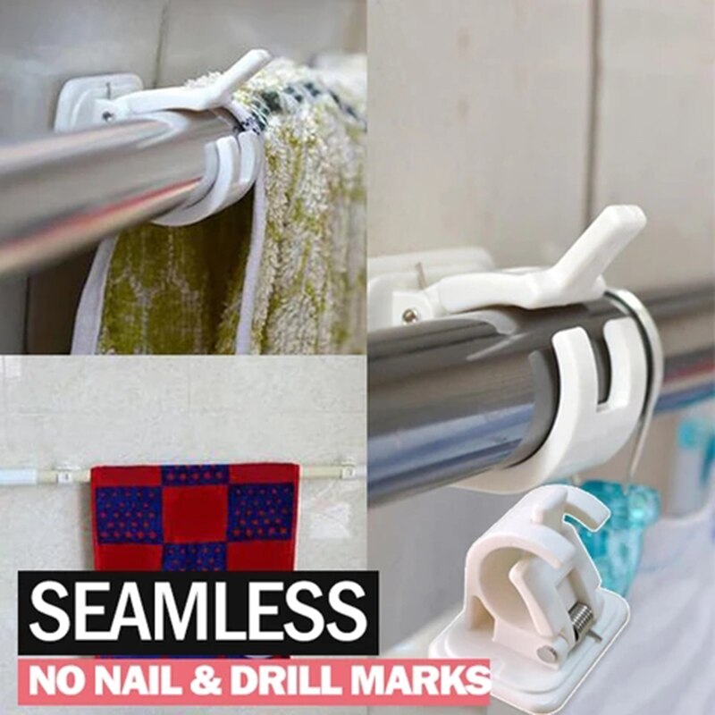 2/4/6pcs Nail-free Adjustable Rod Bracket Holders Self-adhesive Wall Brackets for Home Bathroom