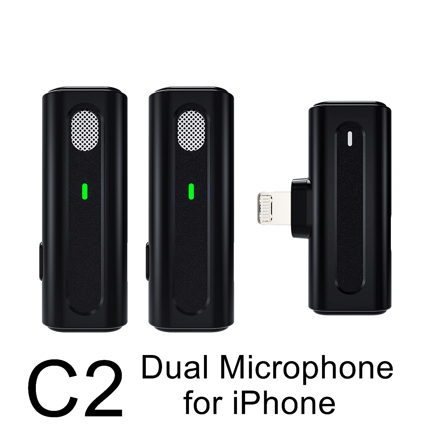 Lavalier Wireless Microphone for iPhone Android Microphone with Charging Case with Vlog Audio Video Recording: C2 iPhone Dual Mic