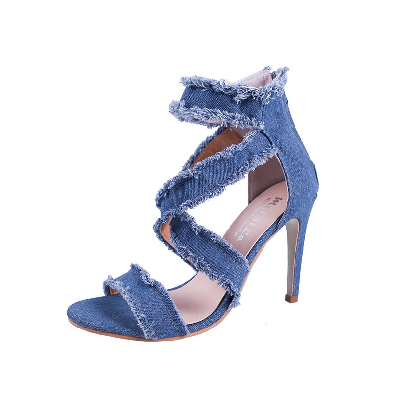Sandales en jean pour Femme, chaussures d'été à talons hauts, nouvelle , n801,: Bleu ciel / 6