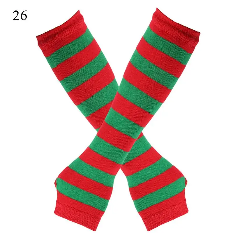 Mode Gebreide Lange Handschoenen Outdoor Punk Lange Mouwen Vingerloze Handschoenen Kerst Cos Elleboog Wanten Dame Gestreepte Elleboog Handschoenen