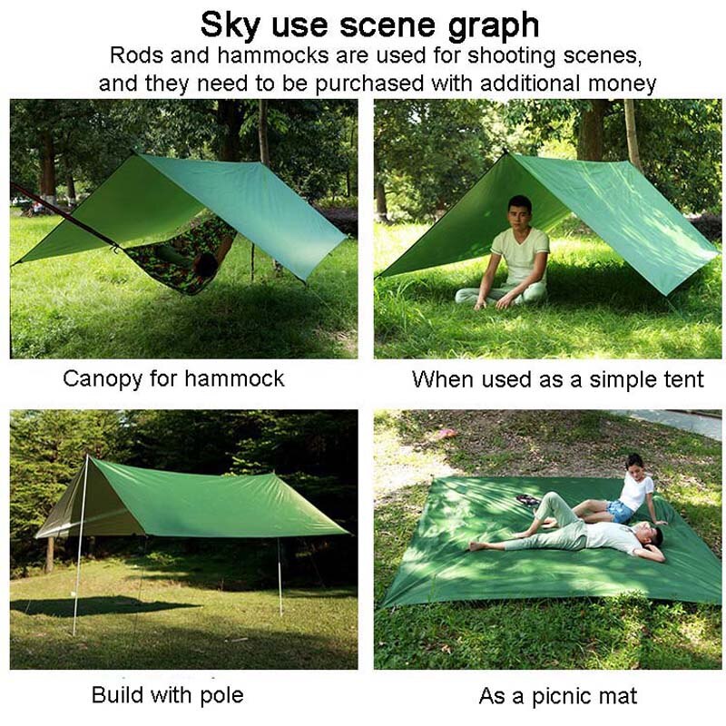 Grand auvent d'extérieur 3x3m, bâche étanche, tente, ombrage de jardin, hamac de Camping, abri solaire sans Support, poteau OD005