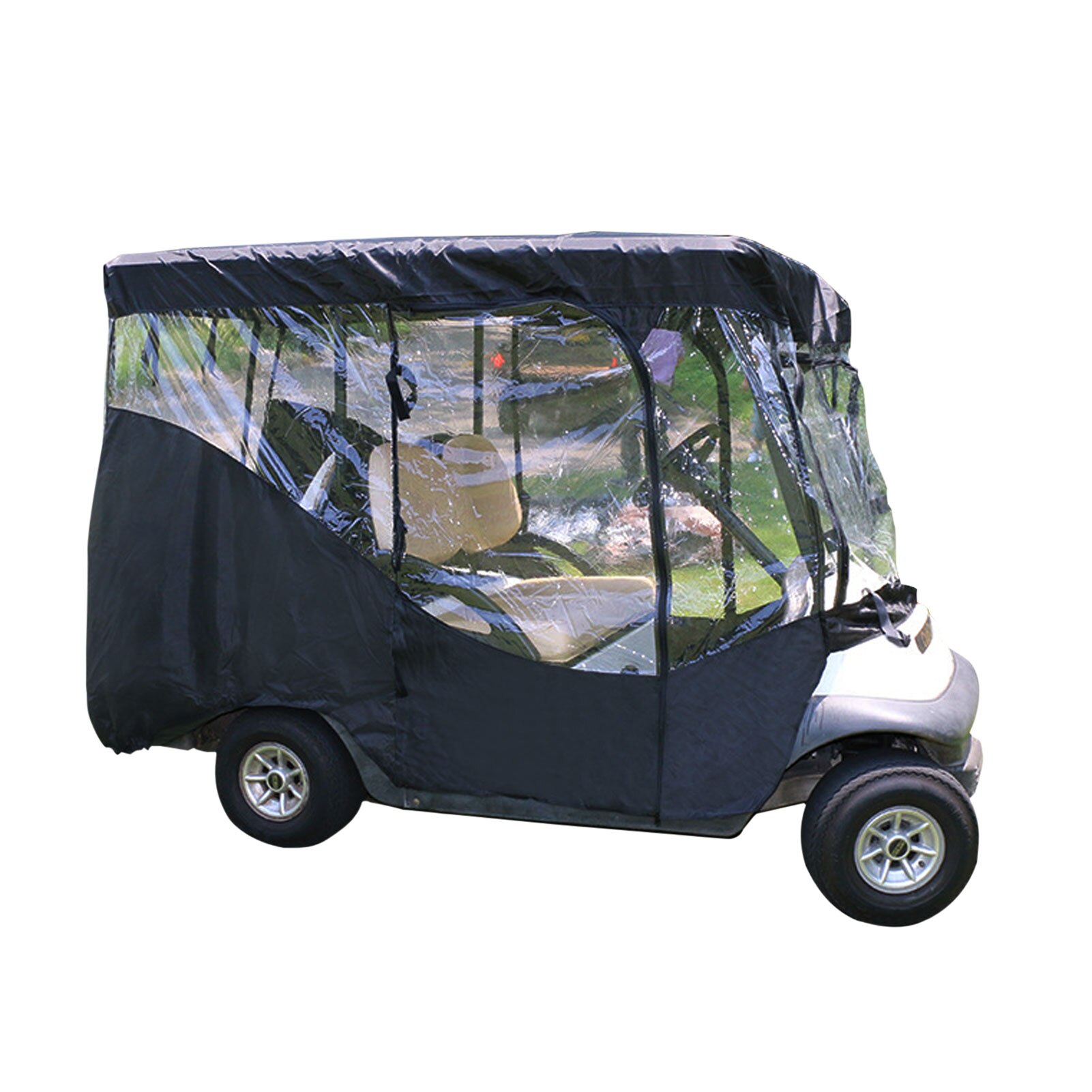 4 Passenger Golf Cart Rain Cover Rainproof And Sunscreen Durable Transparent Golf Accessories: Black