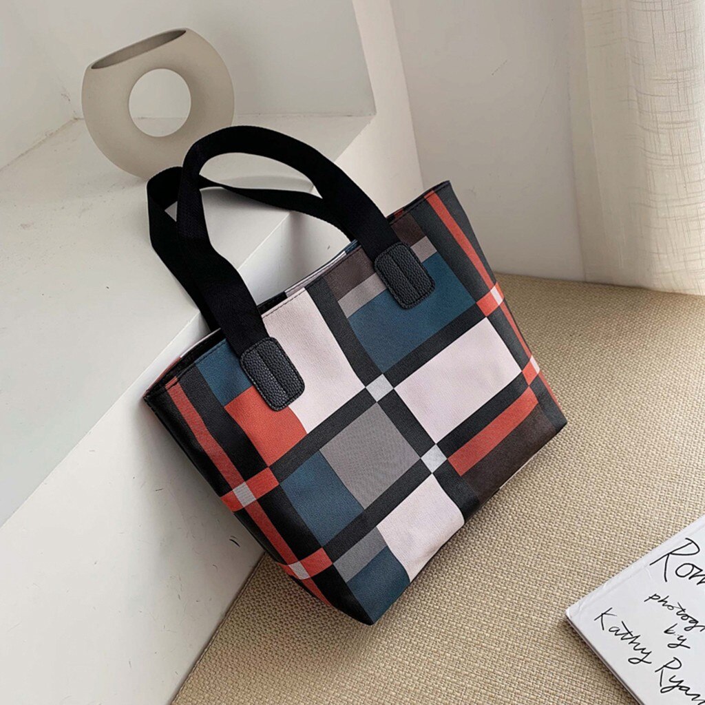 38# Contrast Color Pu Leather Handbag Bags Women Girls Patchwork Large Capacity Handbag Shoulder Tote Bags