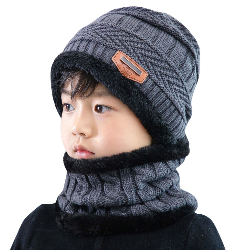 Cappelli Invernali Caldi Lavorati Een Maglia In Stapel Een Contrasto Per Cappello + Sciarpa Per Bambini Set Di Wijten Pezzi cappelli Per: Gray 