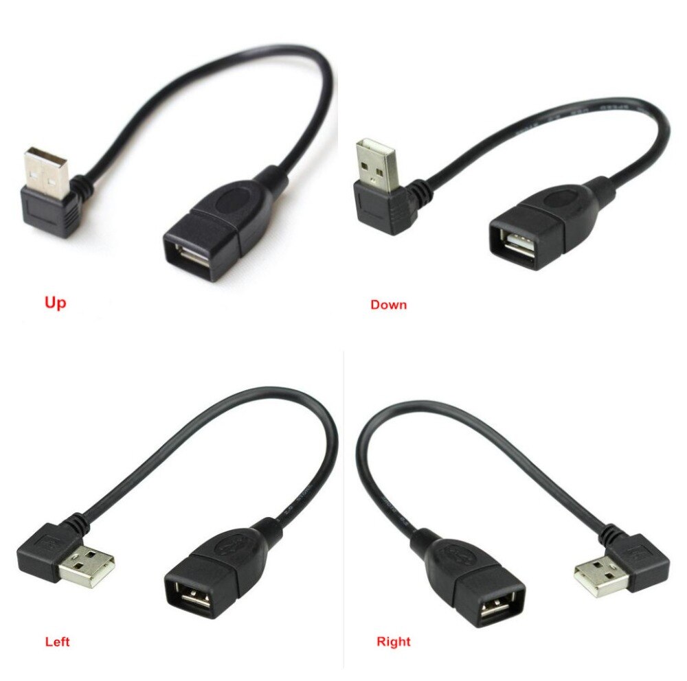 10 cm 20 cm USB 2.0 A Man-vrouw 90 Angled Extension Adapter kabel USB2.0 man-vrouw rechts/links/down/up Zwart kabel cord