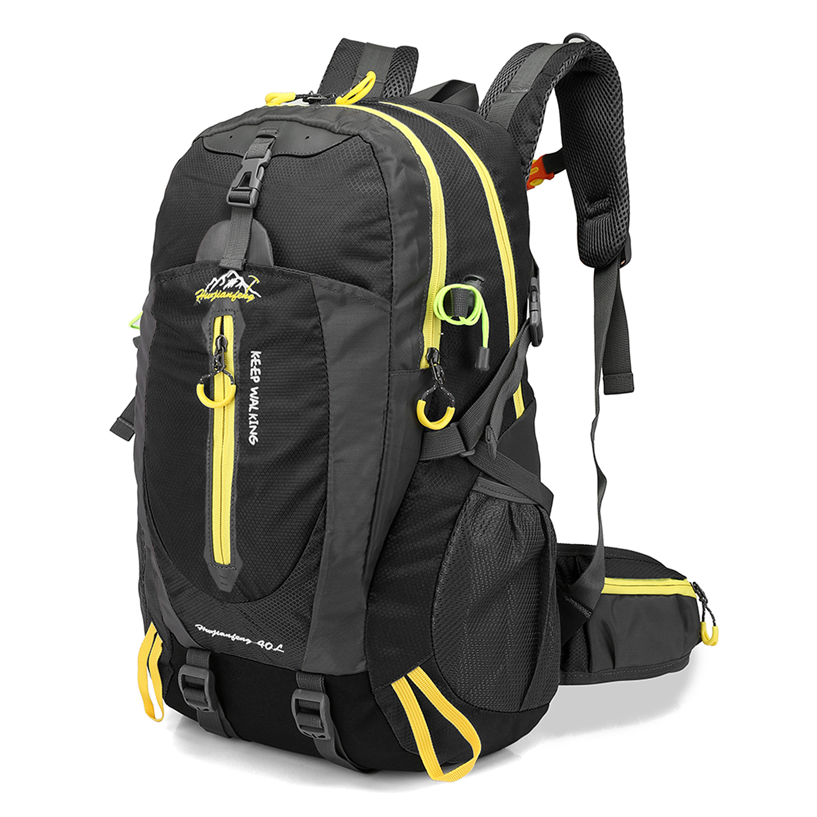 Mochila de viaje resistente al agua para hombre y mujer, bolsa de viaje para acampar, senderismo, portátil, mochila de día, Trekking, escalada, 40L: Color amarillo