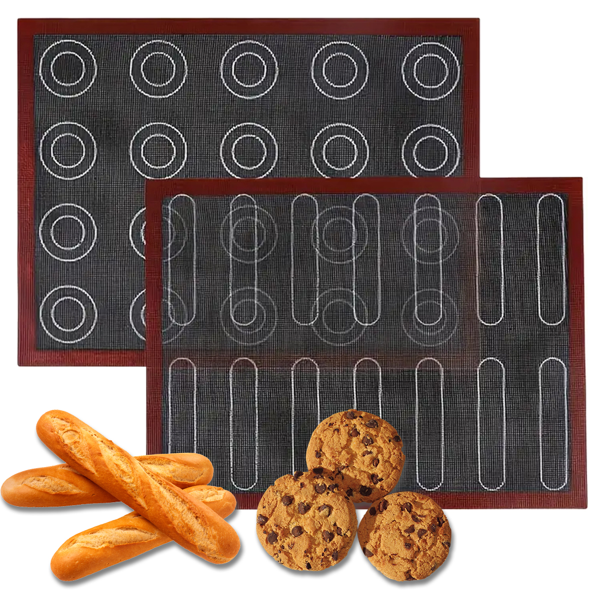 1 tapete perforado de silicona para hornear, 2 lados con patrones de hojaldre y redondos, revestimiento antiadherente reutilizable para horno, para galletas, pan, macarrón