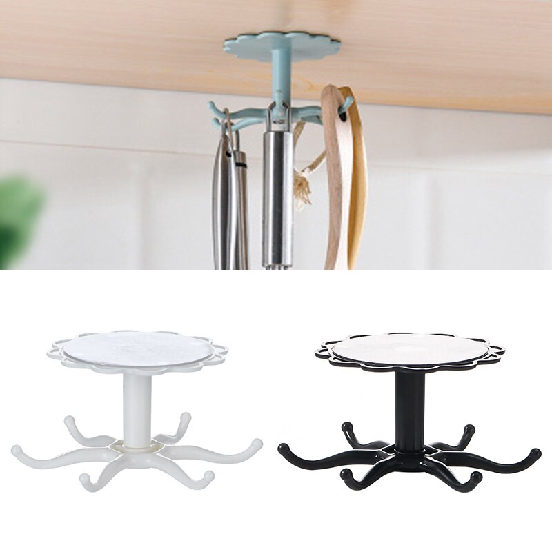 1PC Rotating Hook Bathroom Hook Holder Kitchen Storage Rack Under Shelf Rotate Towel Hook Kitchenware Cabinet Storage Organizer