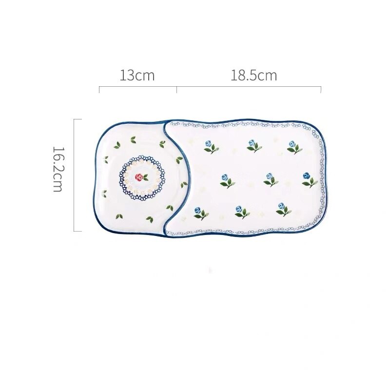 Ceramic dish Japanese breakfast dishes cutlery set one person tableware cute cherry breakfast plate oatmeal bowl: plate blue