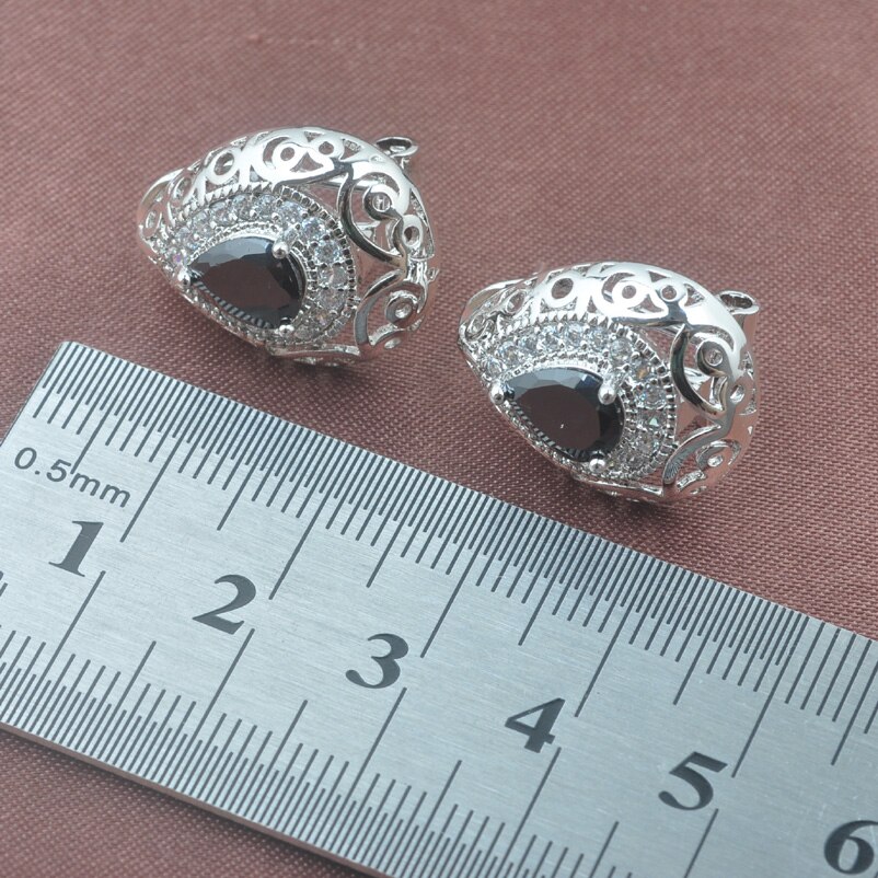 Fasjion Zwart Zirconia Zilveren Kleur Sieraden Set Voor Vrouwen Oorbel Ketting Hanger Ringen Armband YZ0212