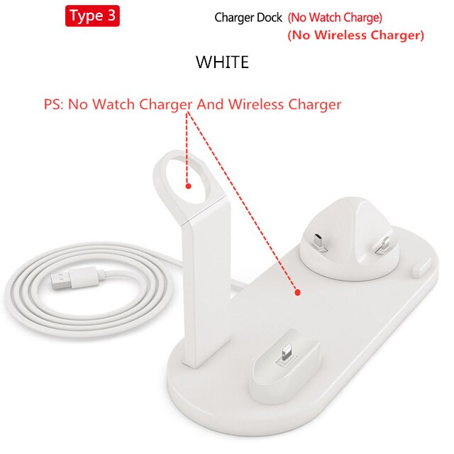 4 in 1 Wireless Charger for Apple Watch 6 5 4 3 2 AirPods Pro Qi 10W Fast Charging Dock Station For iWatch iPhone 11 XS XR X 8: Type3 White