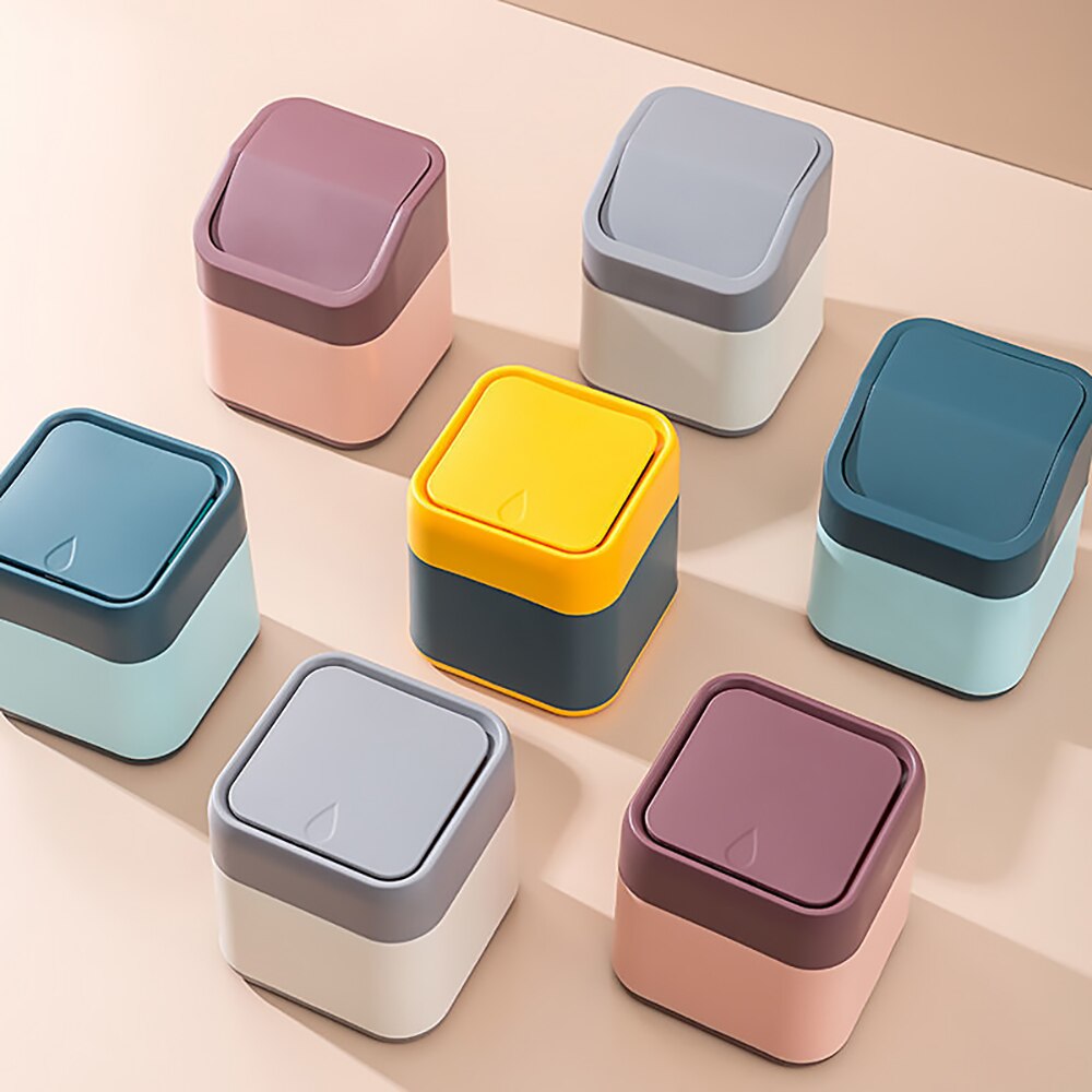 Papelera para escritorio multifuncional, Cubo de almacenamiento con cubierta para oficina, hogar, escritorio, Mini papelera