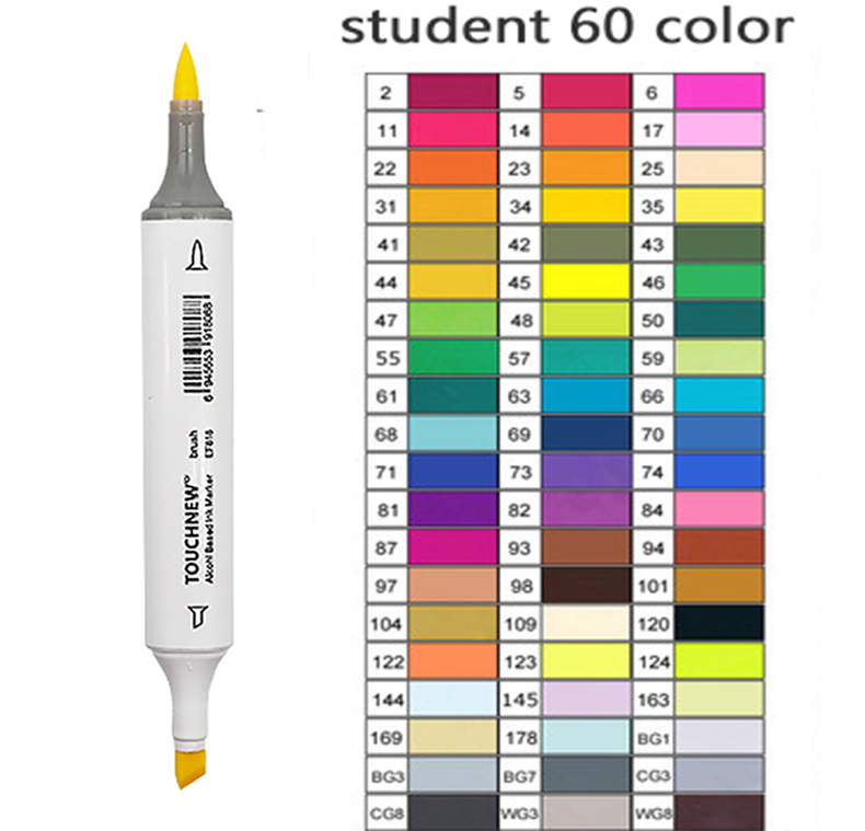 TOUCHNEW-rotuladores artísticos de doble punta para niños y adultos, pincel de Alcohol y cincel para bocetos, 30/40/60/80/168 colores: 60 white colorsB