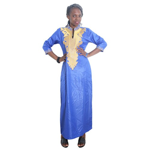 MD african dresses for women bazin riche embroidery dashiki dress south africa clothing ladies traditional african dresses: Blue / XL
