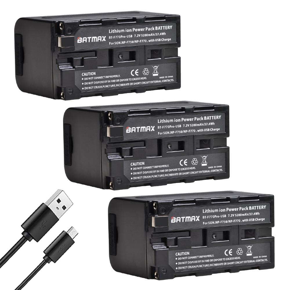 Batmax np -f770 np-f750 np f750 npf 770 batteri med usb ladeutgang til sony np  f970 f960 f550 f570 qm91d ccd -rv100 tru 47e: 3 batterier