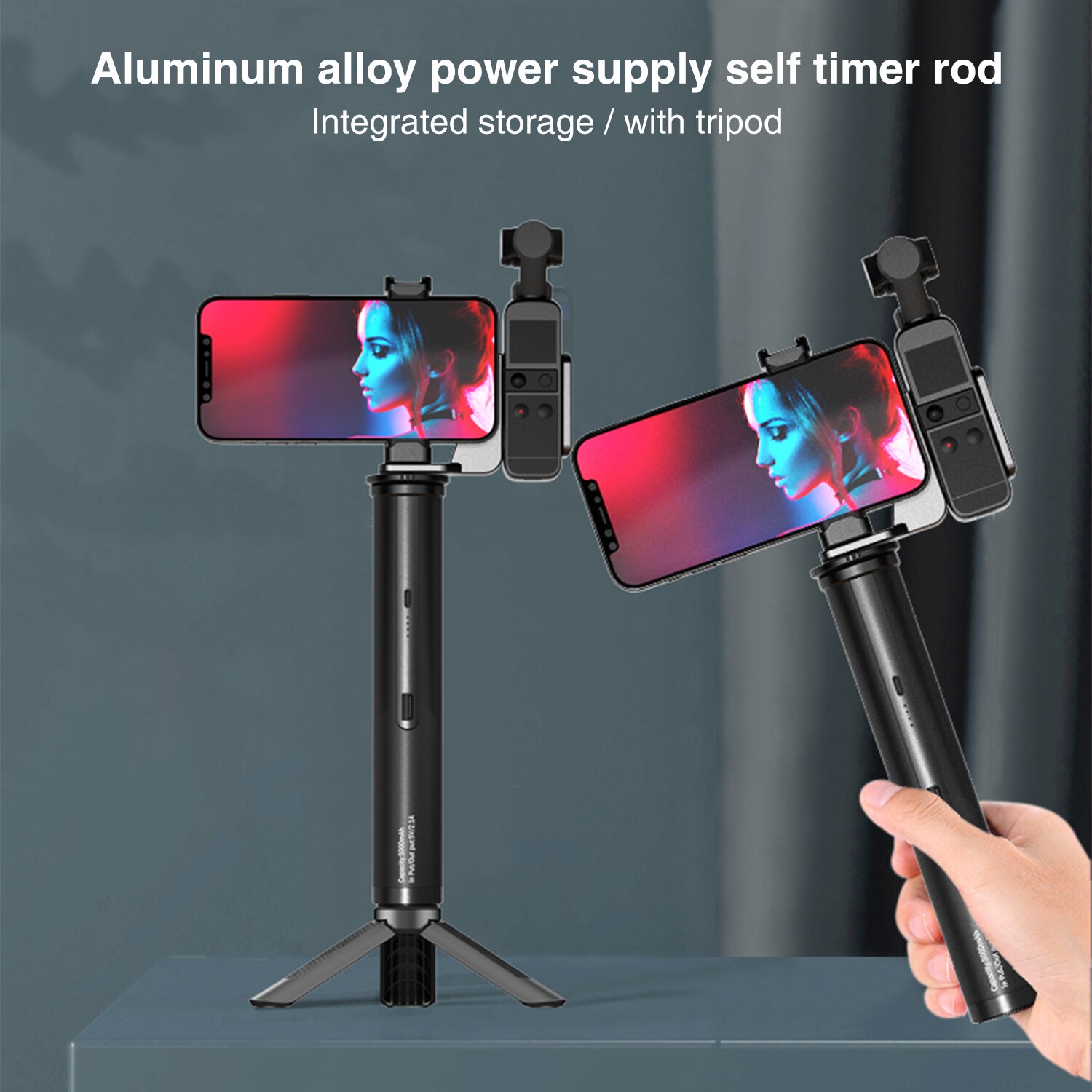 Håndgreb batteri til  go 4800 mah batterioplader powerbank greb håndholdt monopod selfie stick til action kamera