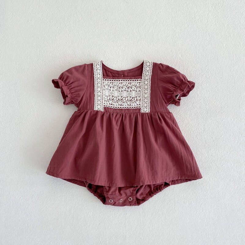Body d&#39;été pour bébé fille, col carré, blanc, violet, manches bouffantes, dentelle, vêtements en coton pour enfant, 2022, E2042: purple / 66cm 0-6Months