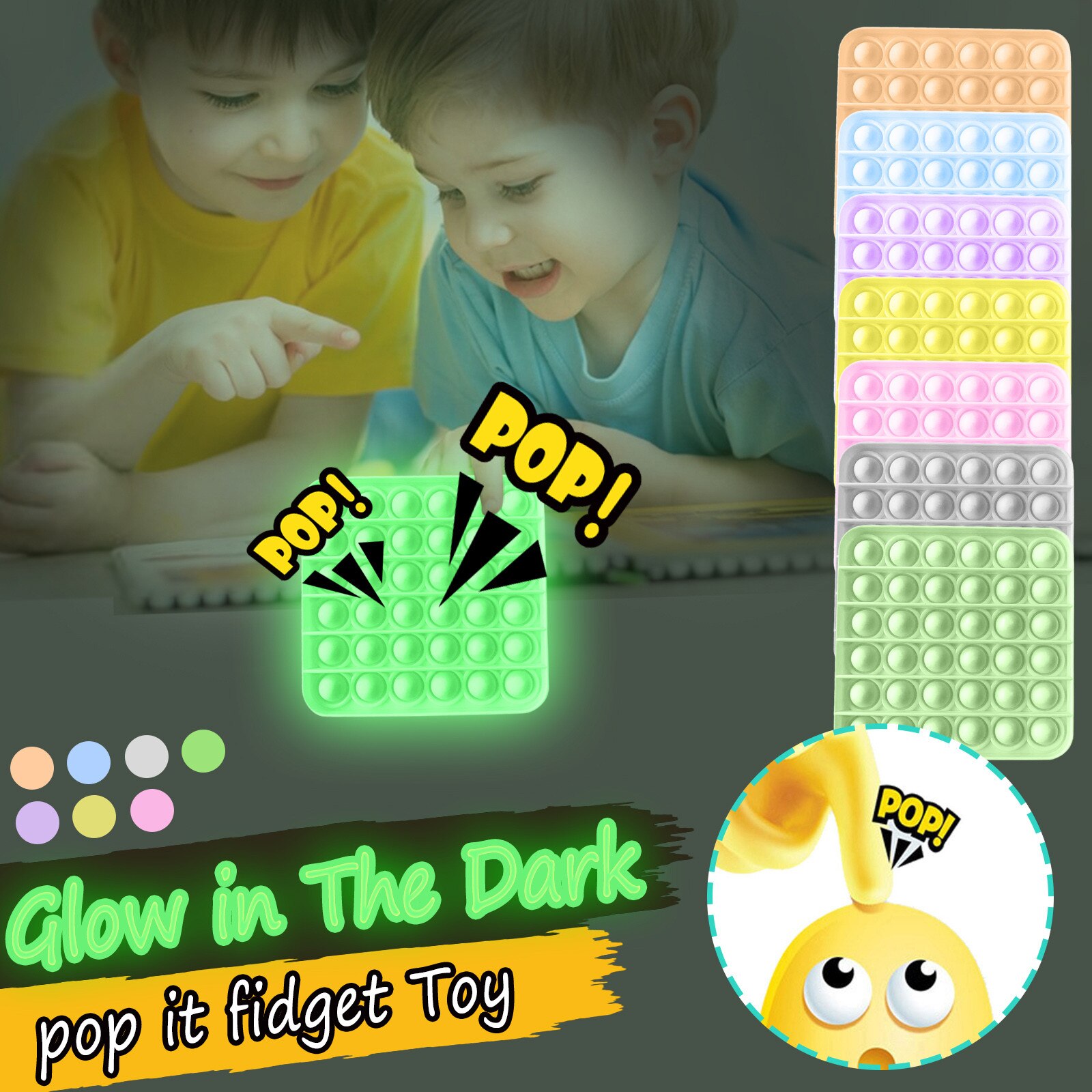 Glow in The Dark Push Bubble Fidget giocattolo sensoriale autismo esigenze speciali antistress aumenta la messa a fuoco Soft Squeeze Toy bambini adulti