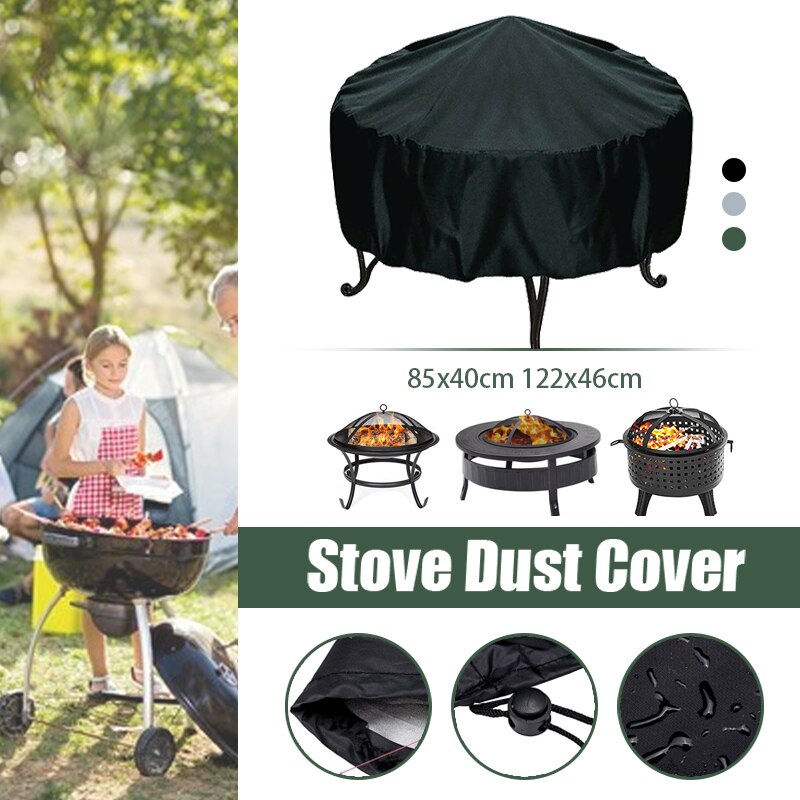 2 Sizes Waterproof Patio Fire Pit Cover Black UV Protector Grill BBQ Shelter Outdoor Garden Yard Round Canopy Furniture Covers