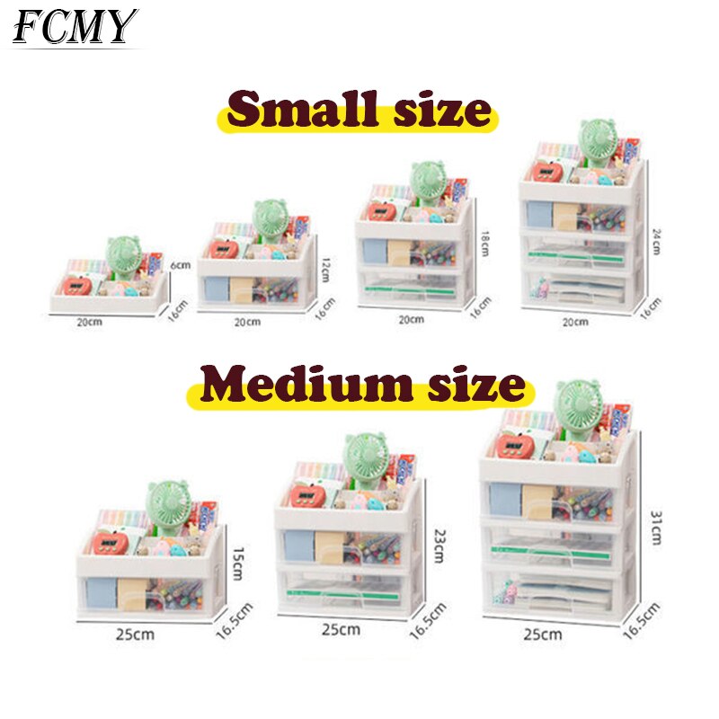 Cute Multi-storey Drawer Desktop Organizer Desk Storage Box Free Sticker home Transparent Desk Stationery office Accessories