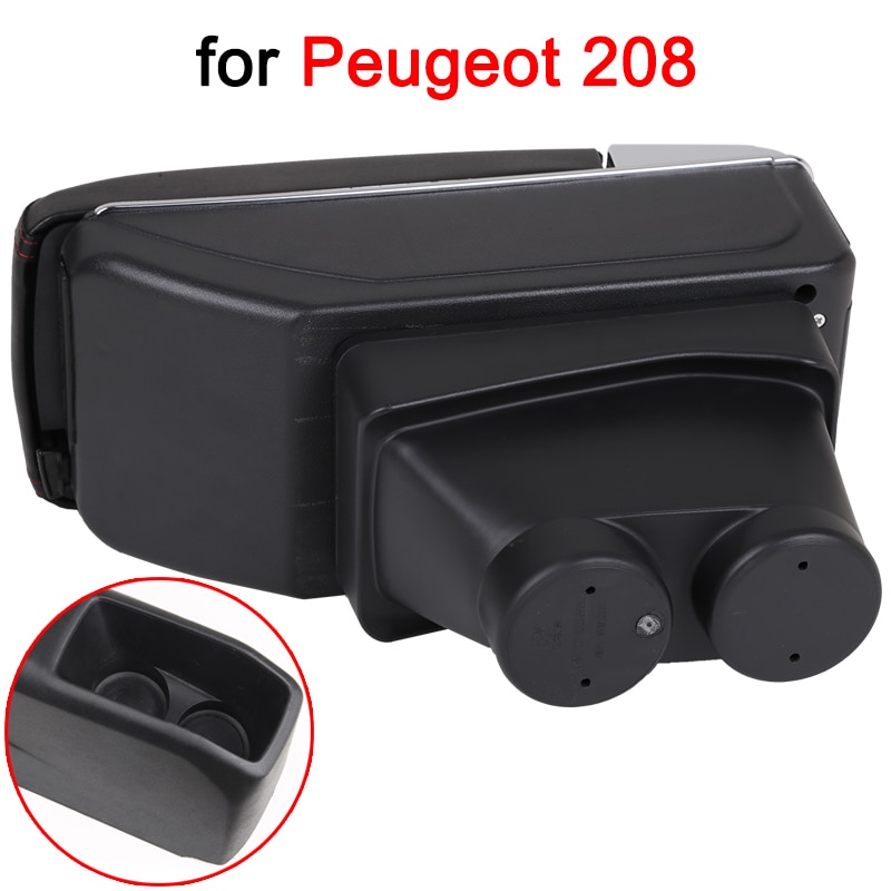 Accoudoir pour Peugeot 208, boîte universelle en cuir PU, boîte de rangement Central de voiture 208 cendrier support de verre accessoires de modification