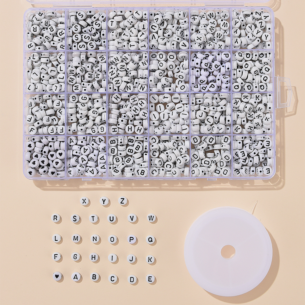 24 rejillas acrílicas de , 26 letras en inglés, caja de cuentas redondas, bricolaje, educación temprana para niños, juego de cuentas hechas a mano: Default Title