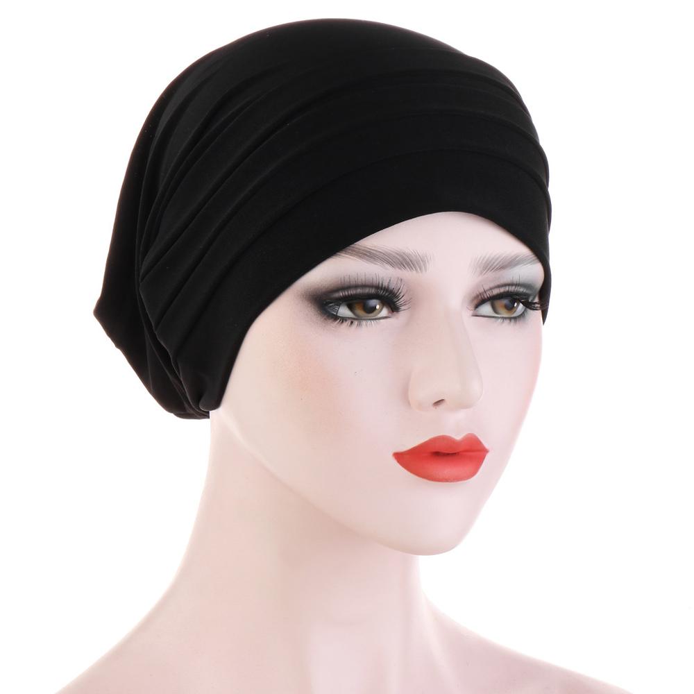 Elastic Turban Hat Solid Color Women Headscarf Bonnet islamic Inner Hijabs Cap Muslim Hijab turban africain femme hat