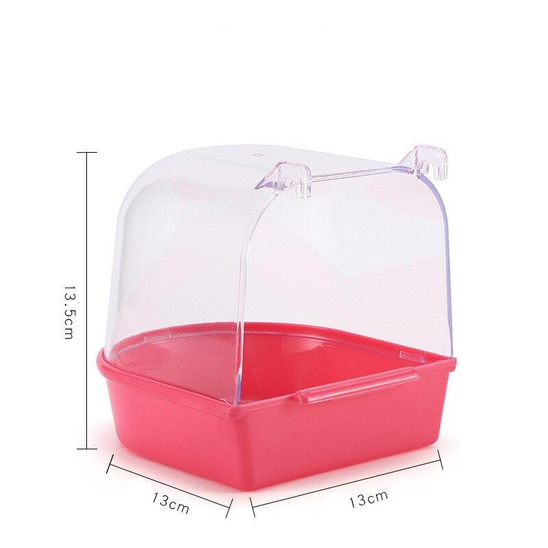 Pet Birds Parrot Hanging Bath Shower Bathtub Accessories Bird Feeder Box Supplies Canary Parakeet Pets Toys Plastic Simple: Rose red