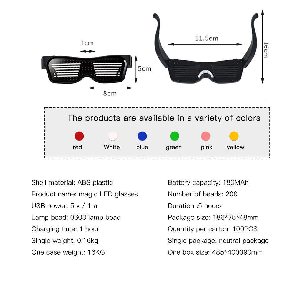 Mobilapp trådløs forbindelse førte bluetooth lysbriller personlighed dynamisk kort lysende blinkende køligt lys op legetøjsbriller