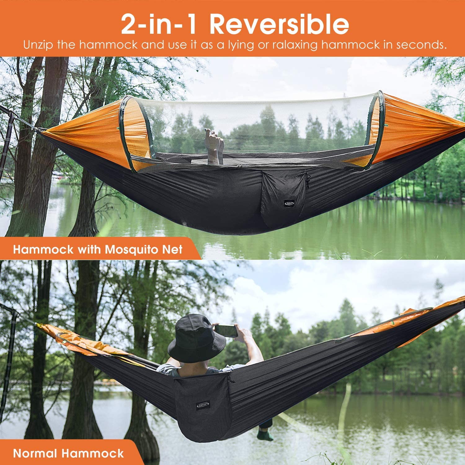 Große outdoor-campinghängematte mit moskitonetz für 2 personen, automatischer schnellöffnung, leicht, tragbar, zum aufhängen, schaukel  -40