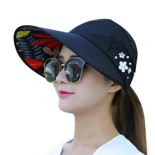 80% Sales! Zomer Vrouwen Anti-Uv Opvouwbare Zonneklep Cap Brede Rand Ademend Outdoor Hoed: Black