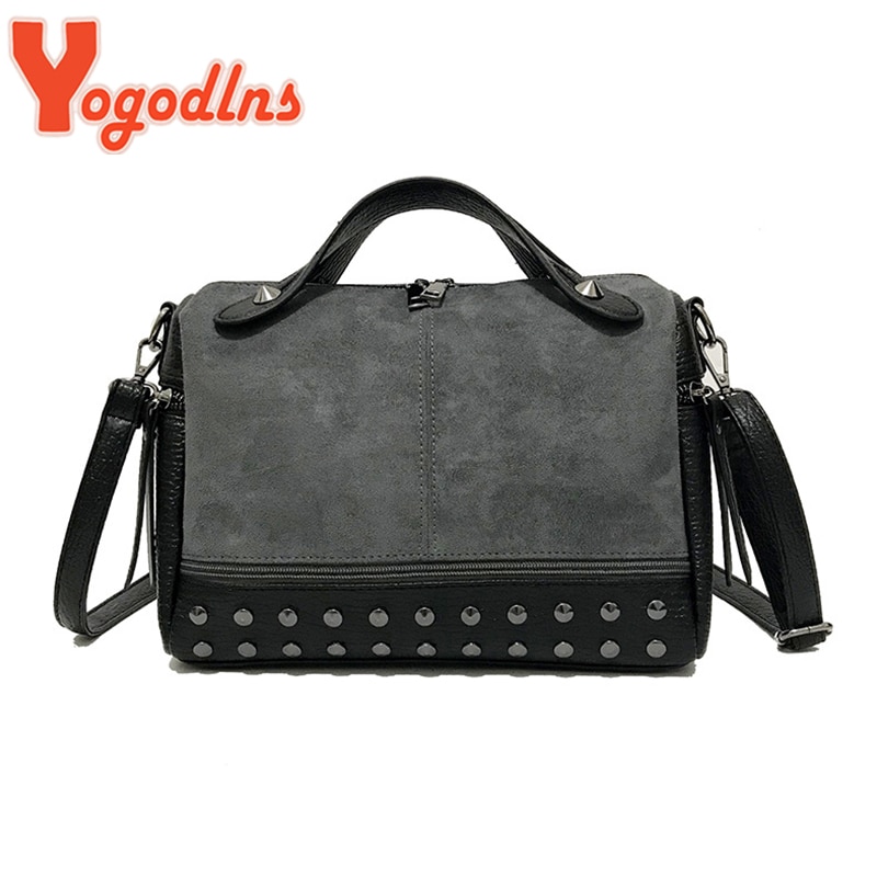 Yogodlns vintage rivet axelväska kvinnor pu leaater crossbody väska lyx messenger bag märke dam handväska stor shoppingväska