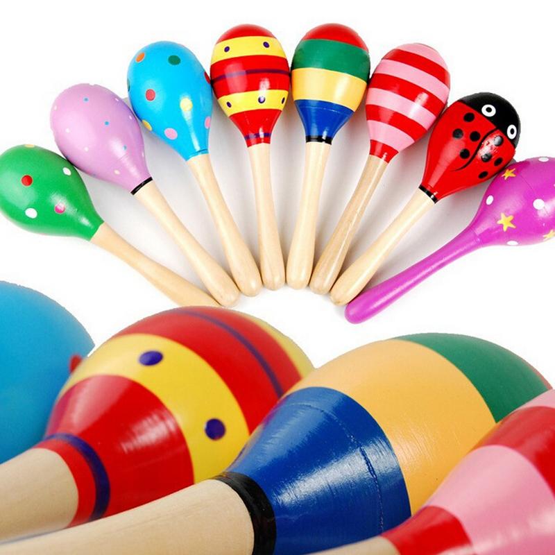 1Stck 12x4cm Holz Maraca Baby Rasseln Sand Hammer freundlicher Musical Party favor Art Baby Shaker Spielzeug