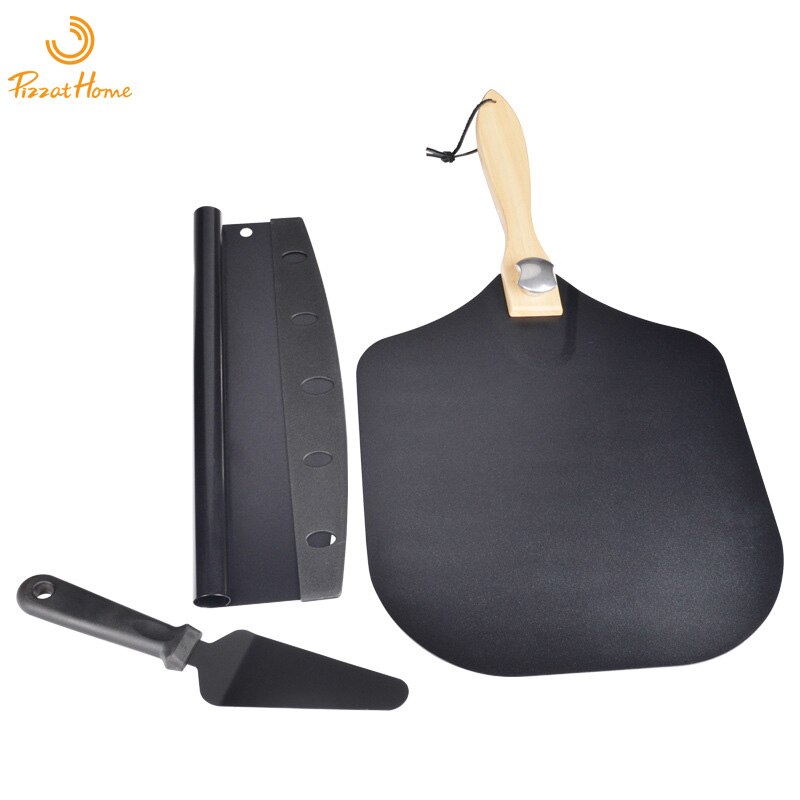 PizzAthome 12 Inch Pizza Peel with Pizza Cutter Aluminum Pizza Shovel Hard Coating Wooden Handle Pizza Peel Pizzas Spatula