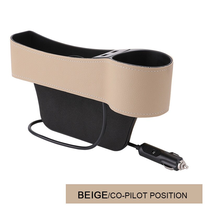 Organiseur universel de siège de voiture 2 pièces, organiseur de poche avec Interfaces USB, boîte de rangement pour accessoires intérieurs de voiture en cuir: Beige Co-pilot