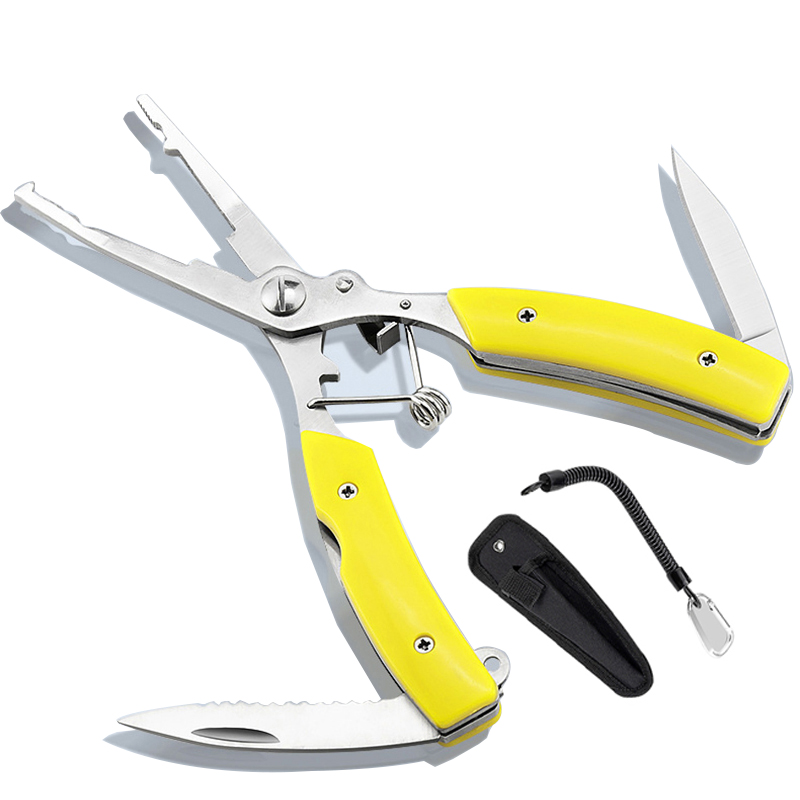 Multifunction Fishing Plier Scissor Braid Line Lure Cutter Hook Remover Fishing Tackle Tool Cutting Fish Use Tongs Scissors: Model C yellow