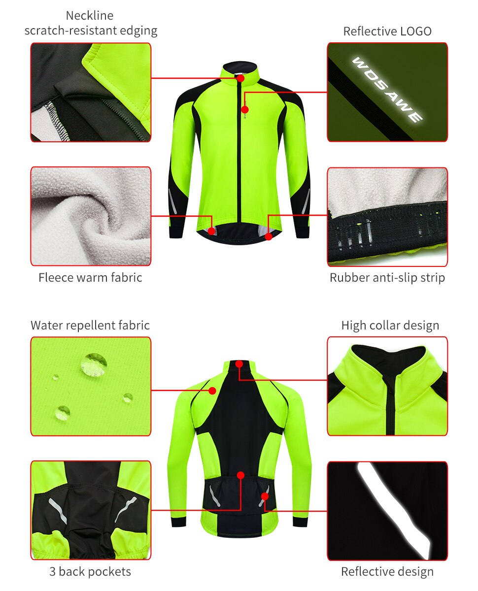 Winter Cycling Jacket Men Women Thermal Fleece Cycle Jacket Keep Warm Bicycle Wind Coat Clothing Reflective Mountain Bike Jacket