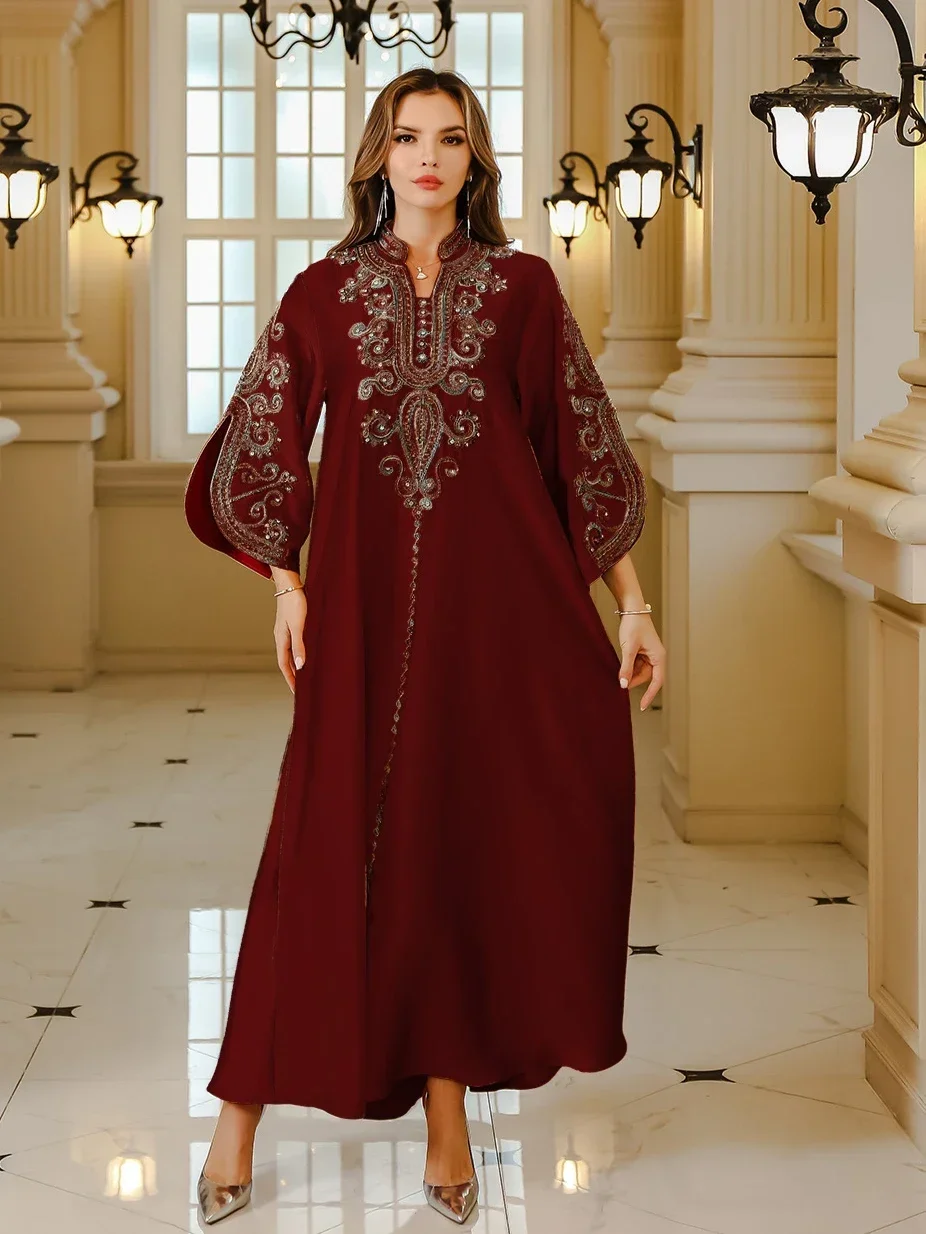 Iltapuvut arabialainen pitkä viitta kirjonta musliminaisten juhla jalabiya eid ramadan marokko dubai abayas kaftan islam vestidos
