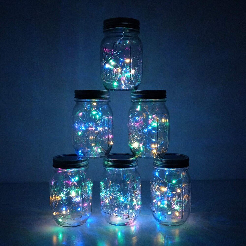 6 pakke mason jar light 20 led solar farverige fe string lights låg indsats til gårdhave havefest bryllup juleindretning