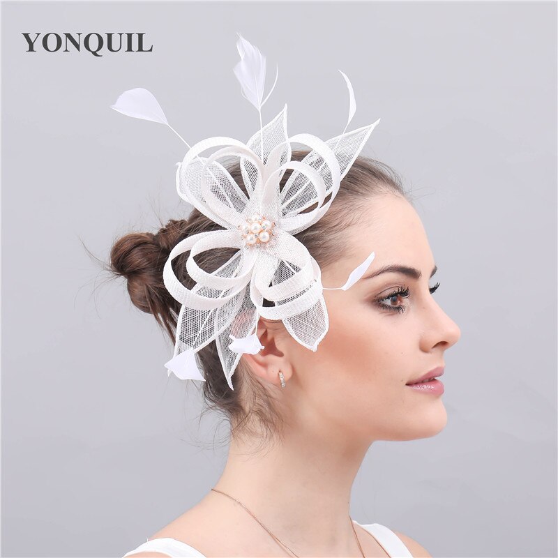 Blanc Sinamay coiffure de mariage pour mariée chapeau Fascinator cheveux accessoires épingle à cheveux mariée dames nouvelle chapeaux: WHITE
